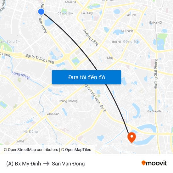 (A) Bx Mỹ Đình to Sân Vận Động map