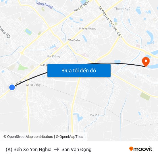 (A) Bến Xe Yên Nghĩa to Sân Vận Động map