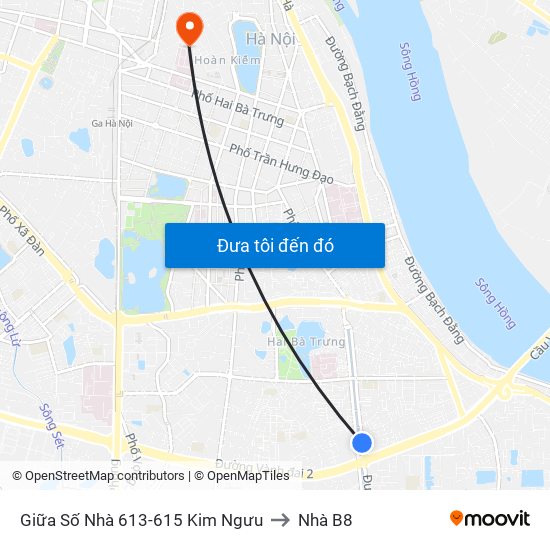 Giữa Số Nhà 613-615 Kim Ngưu to Nhà B8 map