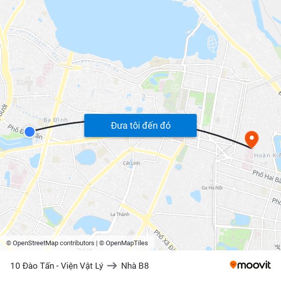 10 Đào Tấn - Viện Vật Lý to Nhà B8 map