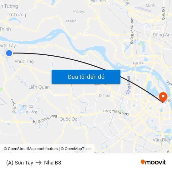 (A) Sơn Tây to Nhà B8 map