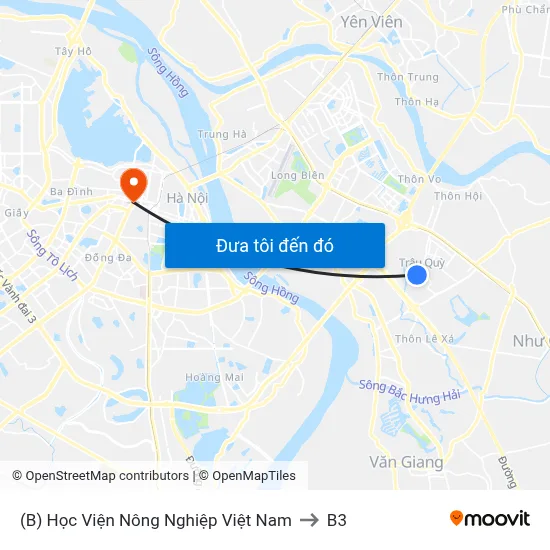 (B) Học Viện Nông Nghiệp Việt Nam to B3 map