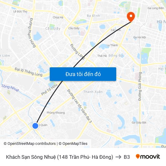 Khách Sạn Sông Nhuệ (148 Trần Phú- Hà Đông) to B3 map