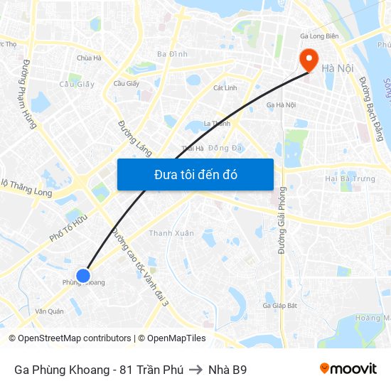 Ga Phùng Khoang - 81 Trần Phú to Nhà B9 map