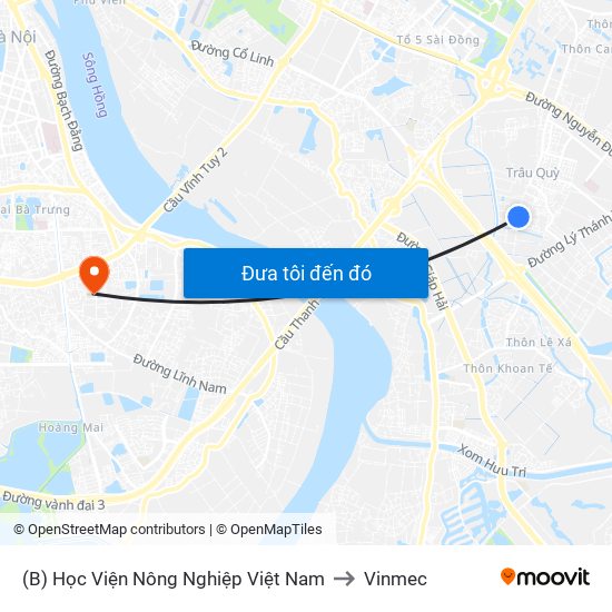 (B) Học Viện Nông Nghiệp Việt Nam to Vinmec map