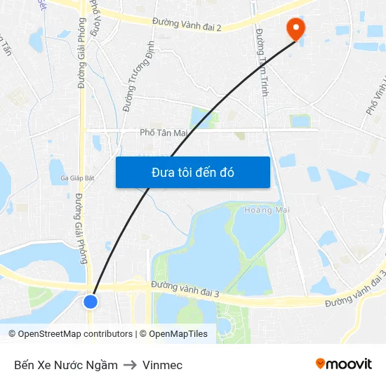 Bến Xe Nước Ngầm to Vinmec map