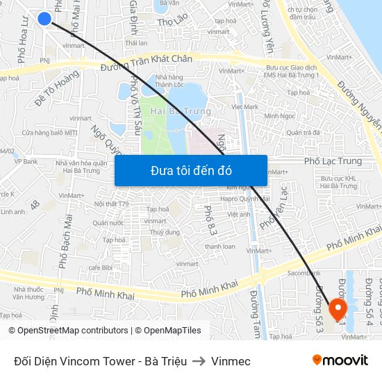 Đối Diện Vincom Tower - Bà Triệu to Vinmec map