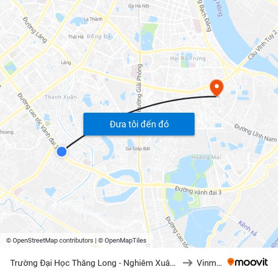 Trường Đại Học Thăng Long - Nghiêm Xuân Yêm to Vinmec map