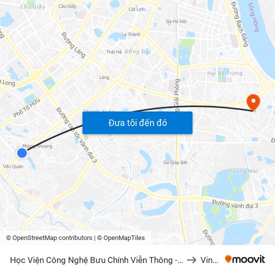 Học Viện Công Nghệ Bưu Chính Viễn Thông - Trần Phú (Hà Đông) to Vinmec map