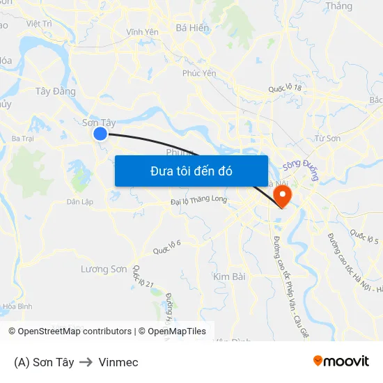 (A) Sơn Tây to Vinmec map