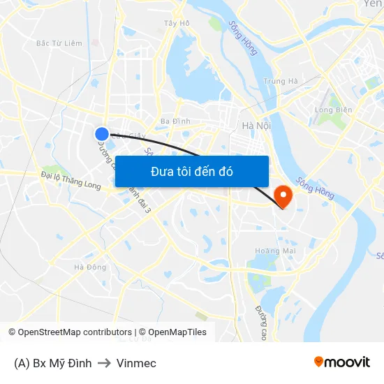 (A) Bx Mỹ Đình to Vinmec map