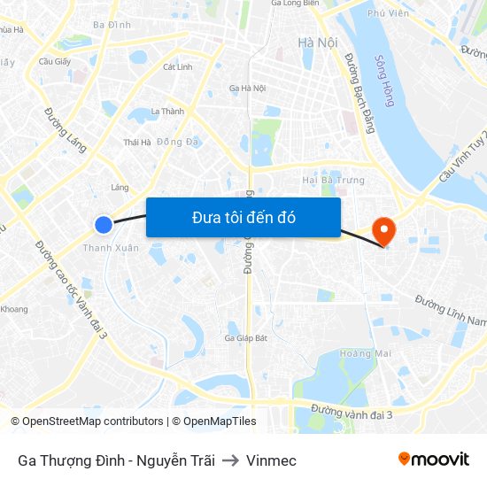 Ga Thượng Đình - Nguyễn Trãi to Vinmec map