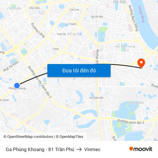 Ga Phùng Khoang - 81 Trần Phú to Vinmec map