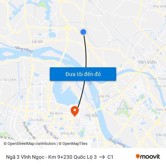 Ngã 3 Vĩnh Ngọc - Km 9+230 Quốc Lộ 3 to C1 map