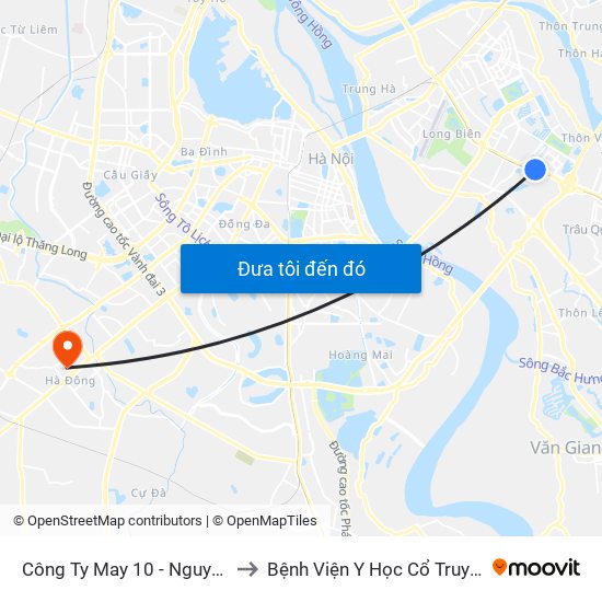 Công Ty May 10 - Nguyễn Văn Linh to Bệnh Viện Y Học Cổ Truyền Hà Đông map