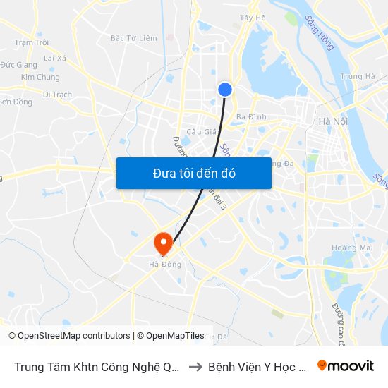 Trung Tâm Khtn Công Nghệ Quốc Gia - 18 Hoàng Quốc Việt to Bệnh Viện Y Học Cổ Truyền Hà Đông map