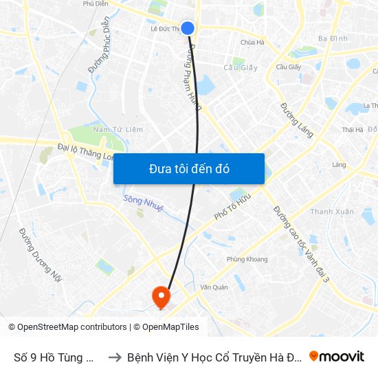 Số 9 Hồ Tùng Mậu to Bệnh Viện Y Học Cổ Truyền Hà Đông map