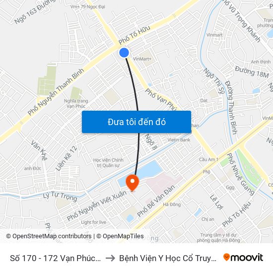 Số 170 - 172 Vạn Phúc - Hà Đông to Bệnh Viện Y Học Cổ Truyền Hà Đông map