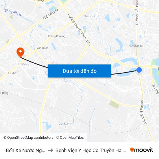 Bến Xe Nước Ngầm to Bệnh Viện Y Học Cổ Truyền Hà Đông map