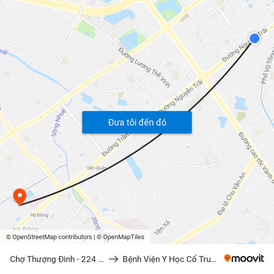 Chợ Thượng Đình - 224 Nguyễn Trãi to Bệnh Viện Y Học Cổ Truyền Hà Đông map