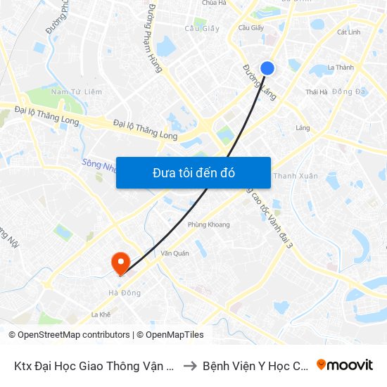 Ktx Đại Học Giao Thông Vận Tải - 99 Nguyễn Chí Thanh to Bệnh Viện Y Học Cổ Truyền Hà Đông map