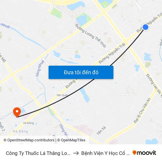 Công Ty Thuốc Lá Thăng Long - 235 Nguyễn Trãi to Bệnh Viện Y Học Cổ Truyền Hà Đông map