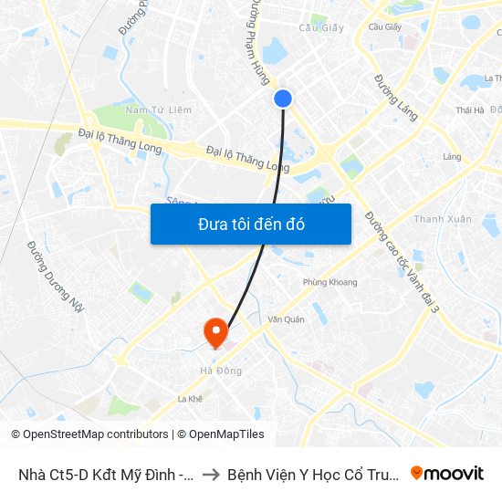 Nhà Ct5-D Kđt Mỹ Đình - Phạm Hùng to Bệnh Viện Y Học Cổ Truyền Hà Đông map