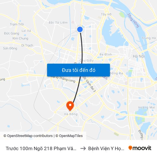 Trước 100m Ngõ 218 Phạm Văn Đồng (Đối Diện Công Viên Hòa Bình) to Bệnh Viện Y Học Cổ Truyền Hà Đông map