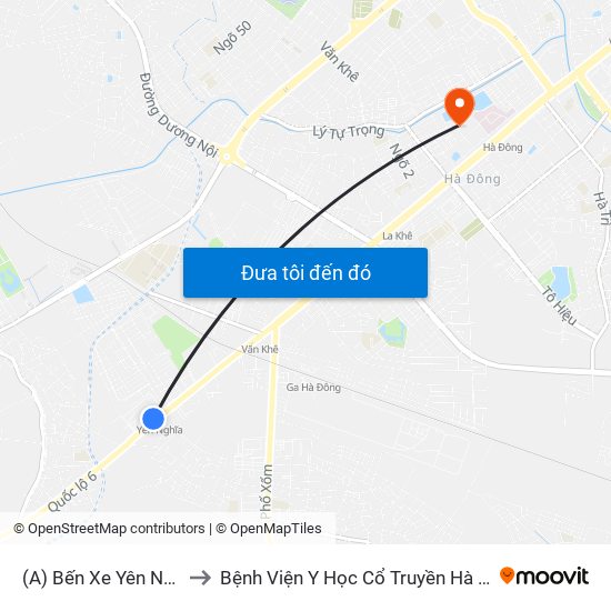 (A) Bến Xe Yên Nghĩa to Bệnh Viện Y Học Cổ Truyền Hà Đông map