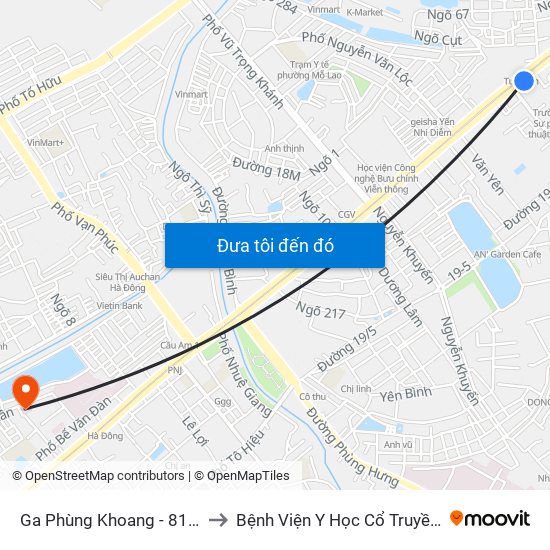 Ga Phùng Khoang - 81 Trần Phú to Bệnh Viện Y Học Cổ Truyền Hà Đông map