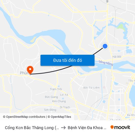 Cổng Kcn Bắc Thăng Long (Gần Cầu Vượt Bộ Hành) to Bệnh Viện Đa Khoa Huyện Đan Phượng map