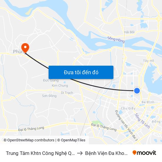 Trung Tâm Khtn Công Nghệ Quốc Gia - 18 Hoàng Quốc Việt to Bệnh Viện Đa Khoa Huyện Đan Phượng map