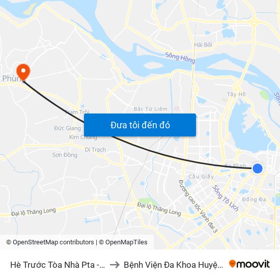 Hè Trước Tòa Nhà Pta - Số 1 Kim Mã to Bệnh Viện Đa Khoa Huyện Đan Phượng map