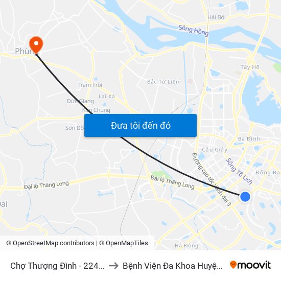 Chợ Thượng Đình - 224 Nguyễn Trãi to Bệnh Viện Đa Khoa Huyện Đan Phượng map