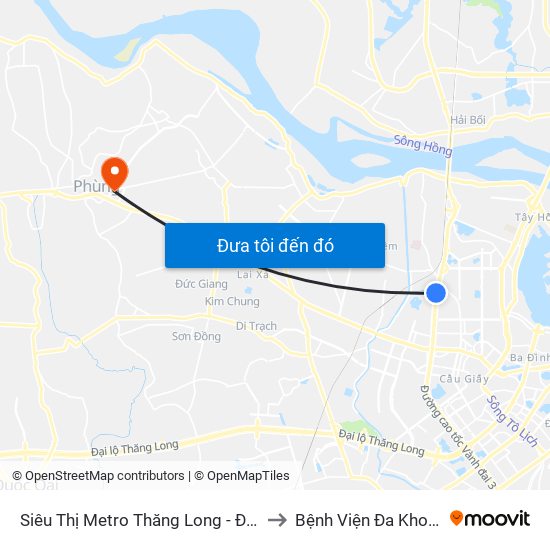 Siêu Thị Metro Thăng Long - Đối Diện Ngõ 599 Phạm Văn Đồng to Bệnh Viện Đa Khoa Huyện Đan Phượng map