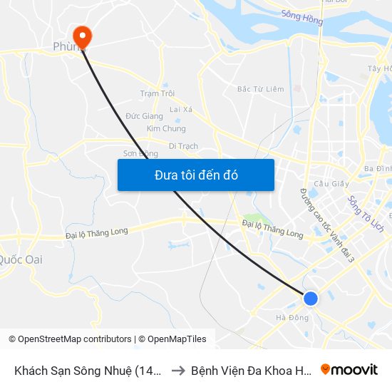 Khách Sạn Sông Nhuệ (148 Trần Phú- Hà Đông) to Bệnh Viện Đa Khoa Huyện Đan Phượng map