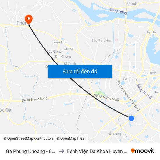 Ga Phùng Khoang - 81 Trần Phú to Bệnh Viện Đa Khoa Huyện Đan Phượng map