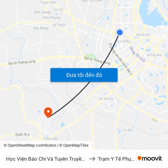 Học Viện Báo Chí Và Tuyên Truyền - 36 Xuân Thủy to Trạm Y Tế Phụng Châu map