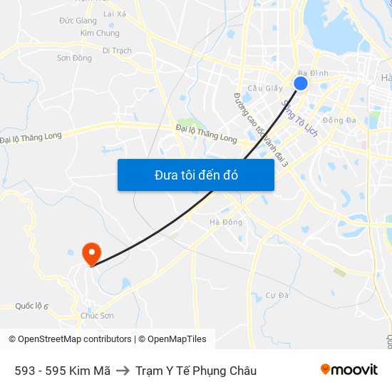 593 - 595 Kim Mã to Trạm Y Tế Phụng Châu map