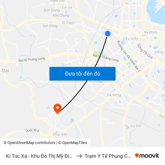 Kí Túc Xá - Khu Đô Thị Mỹ Đình II to Trạm Y Tế Phụng Châu map