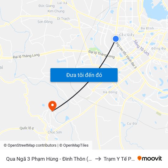 Qua Ngã 3 Phạm Hùng - Đình Thôn (Hướng Đi Phạm Văn Đồng) to Trạm Y Tế Phụng Châu map