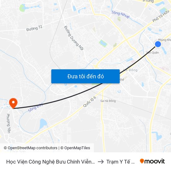 Học Viện Công Nghệ Bưu Chính Viễn Thông - Trần Phú (Hà Đông) to Trạm Y Tế Phụng Châu map