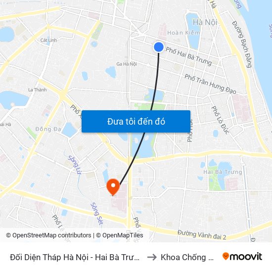 Đối Diện Tháp Hà Nội - Hai Bà Trưng (Cạnh 56 Hai Bà Trưng) to Khoa Chống Nhiễm Khuẩn map