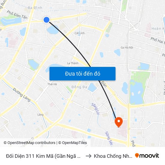 Đối Diện 311 Kim Mã (Gần Ngã 4 Kim Mã - Vạn Bảo) to Khoa Chống Nhiễm Khuẩn map