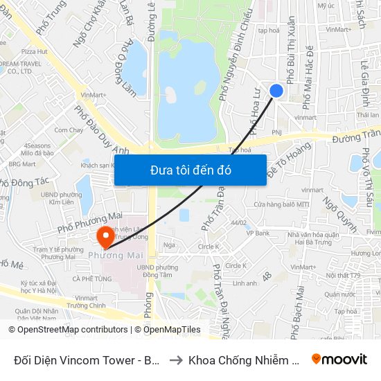 Đối Diện Vincom Tower - Bà Triệu to Khoa Chống Nhiễm Khuẩn map