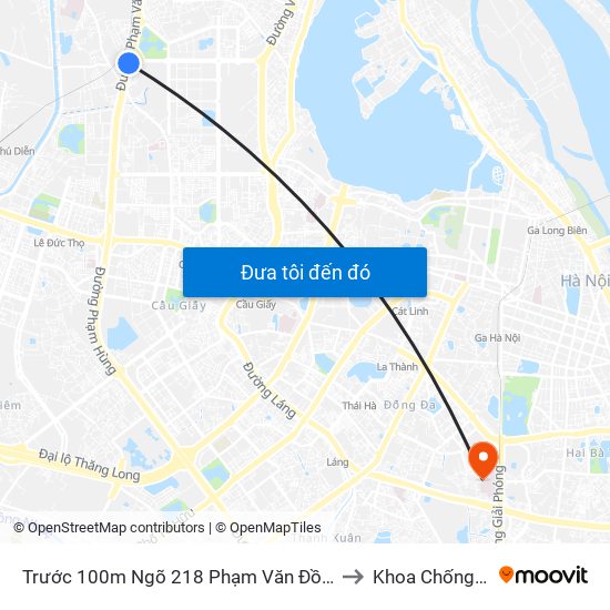 Trước 100m Ngõ 218 Phạm Văn Đồng (Đối Diện Công Viên Hòa Bình) to Khoa Chống Nhiễm Khuẩn map
