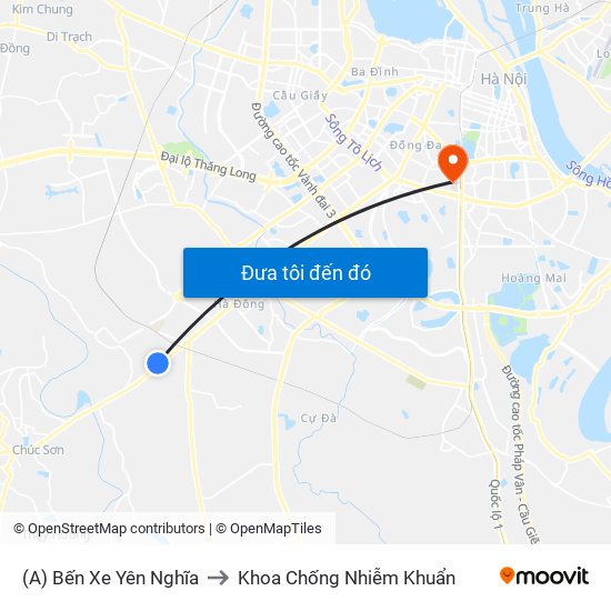 (A) Bến Xe Yên Nghĩa to Khoa Chống Nhiễm Khuẩn map