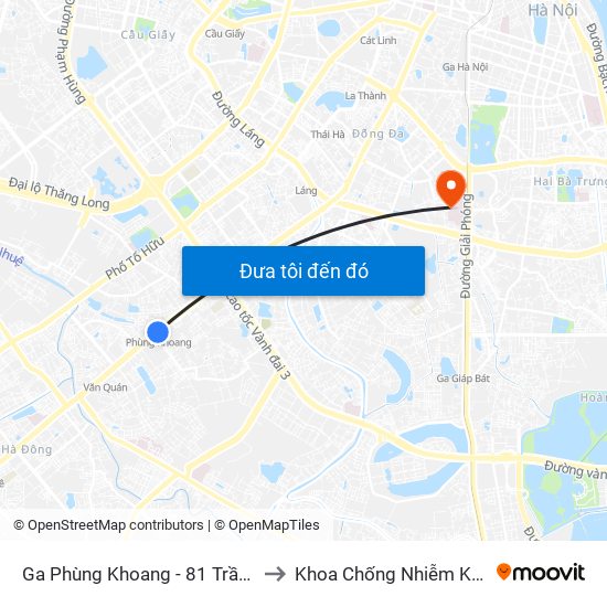 Ga Phùng Khoang - 81 Trần Phú to Khoa Chống Nhiễm Khuẩn map