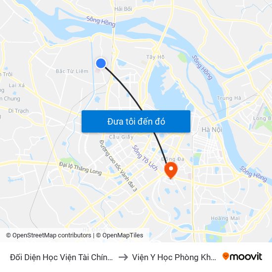 Đối Diện Học Viện Tài Chính - Đường Đức Thắng to Viện Y Học Phòng Không - Không Quân map