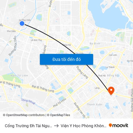 Cổng Trường Đh Tài Nguyên Môi Trường to Viện Y Học Phòng Không - Không Quân map